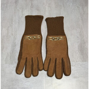 Vintage Gloves Womens One Size Brown Faux Knit Suede Patch Buckle Wrist Fall
